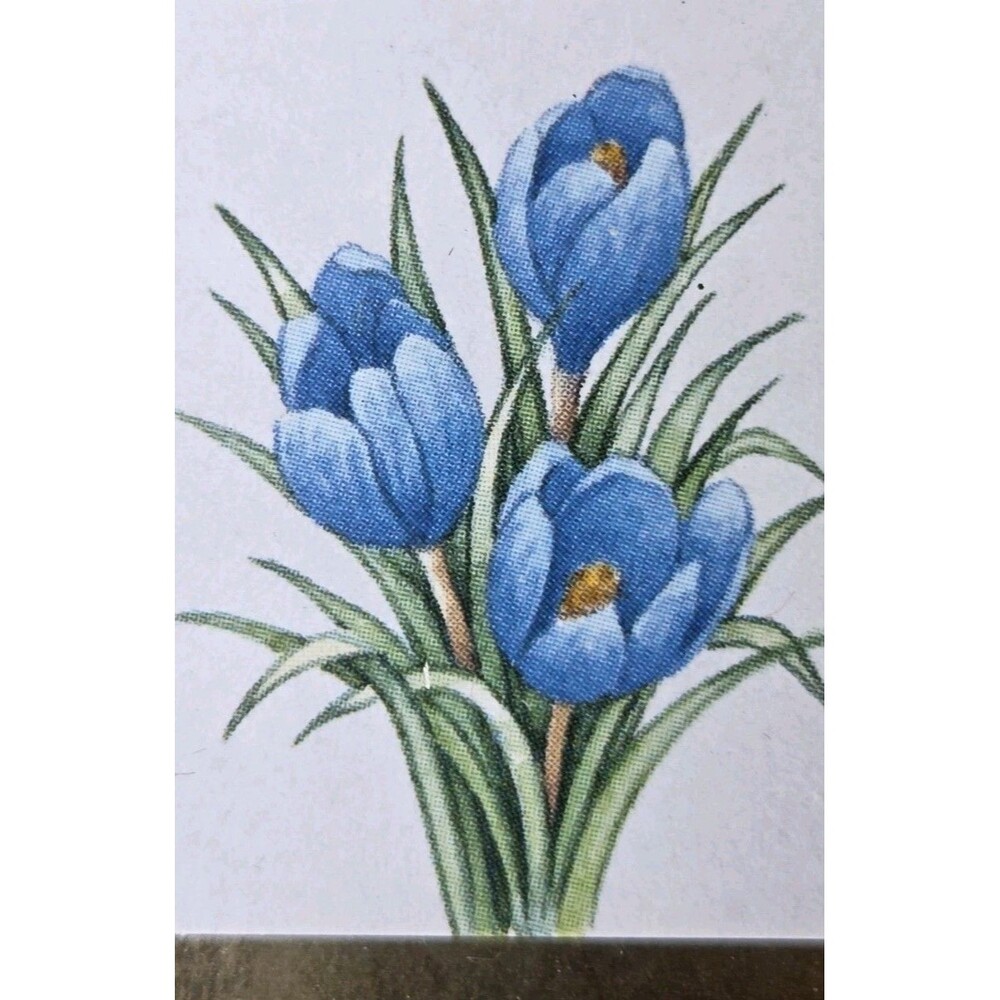3 Miniature Pictures By Kathy Seek Blue Flowers Gold Frames 4x4 - Picture 12 of 12